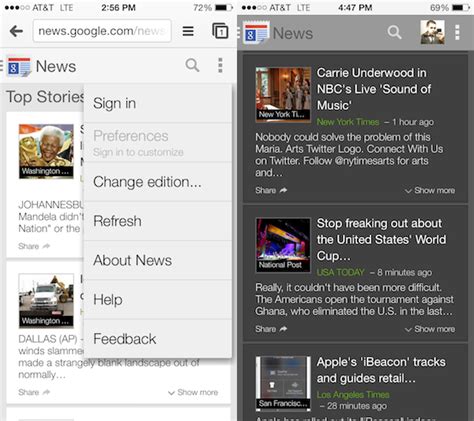 google revamps mobile news site   design improved navigation