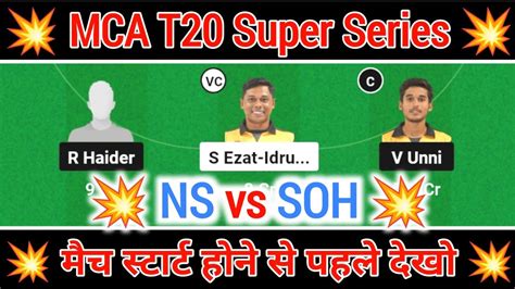 Ns Vs Soh Dream 11 Prediction Ns Vs Soh Dream 11 Team Mca T20