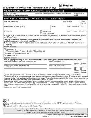 Fillable Online PEBB MetLife Employee Enrollment Change Form 2020 Fax