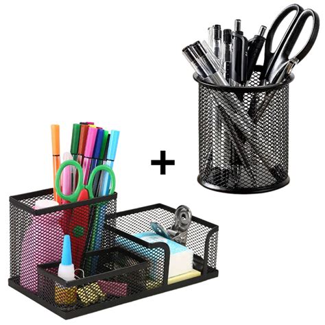 Kit Organizador De Mesa e Porta Caneta Lápis Aramado Metal Porta Treco