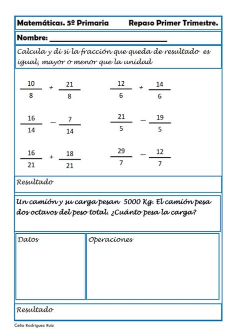 Ejercicios De Matem Ticas Para Quinto De Primaria