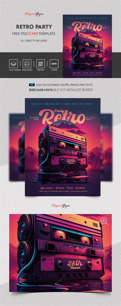 Pink Artistic Colorful Retro Party Free Flyer Template Psd By