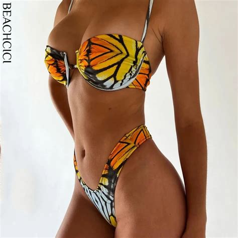 Beachcici Women S Bikini Two Piece Trending Sexy Butterfly Printed Tie