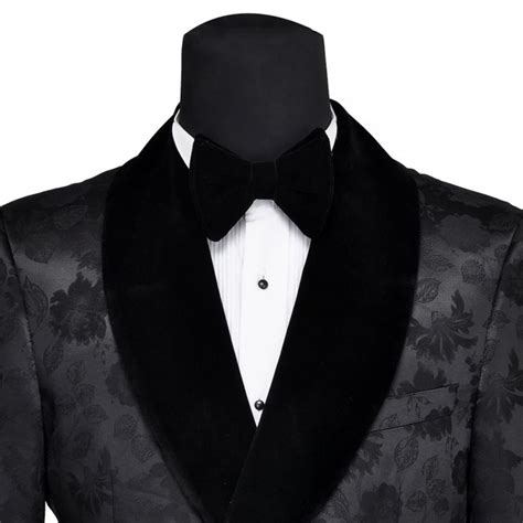 Atticus Double Breasted Jacquard Velvet Shawl Lapel Tuxedo Black