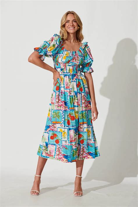 midi dress  patchwork palm print parallel
