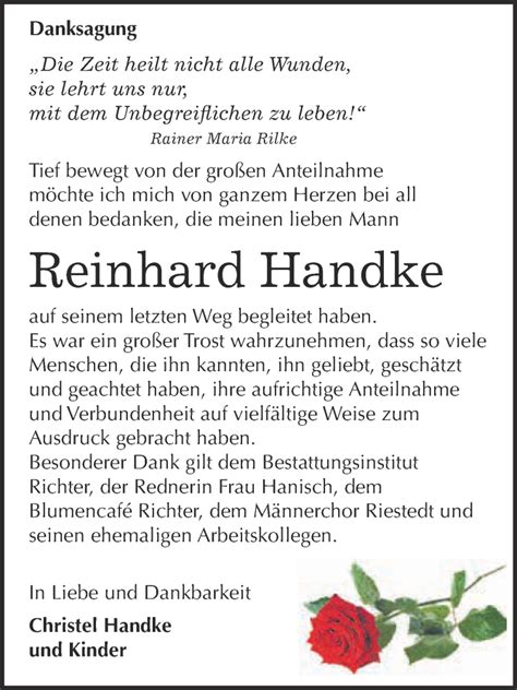 Traueranzeigen Von Reinhard Handke Abschied Nehmen De