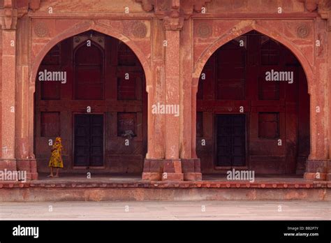 Muslim Girl Inside The Friday Mosque In Fatehpur Sikri India Stock