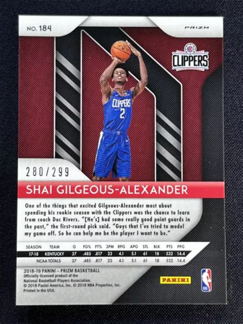 Panini Prizm Shai Gilgeous Alexander Red Prizm Rookie Rc