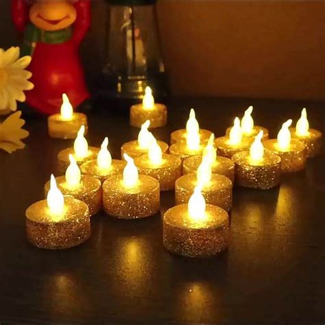 Gold Glitter Flameless Led Candles Decoration Wedding Party Festival 3d Real Flame Led Tealight