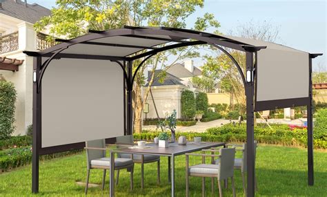 Metal Pergola with Adjustable Canopy, LED Light and Bluetooth Speaker ...