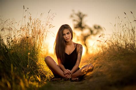 Light Beauty Brown Hair Field Young Beautiful Sunset 1080p