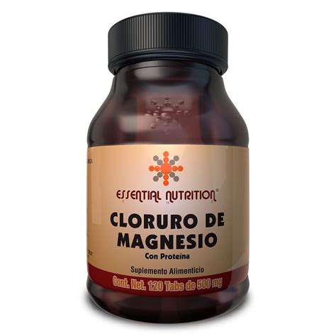 Suplemento Cloruro De Magnesio 120 Tabletas 500 Mg Essential Nutrition