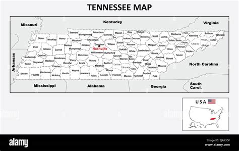 Tennessee Map. Political map of Tennessee with boundaries in white ...