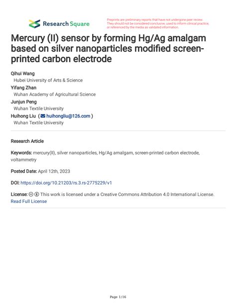 PDF Mercury II Sensor By Forming Hg Ag Amalgam Based On Silver