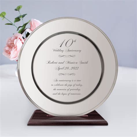 Personalized 10th Wedding Anniversary Silver Plate On A Wood Stand