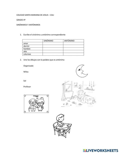 SinÓnimos Y AntÓnimos 4o Smj Worksheet Live Worksheets