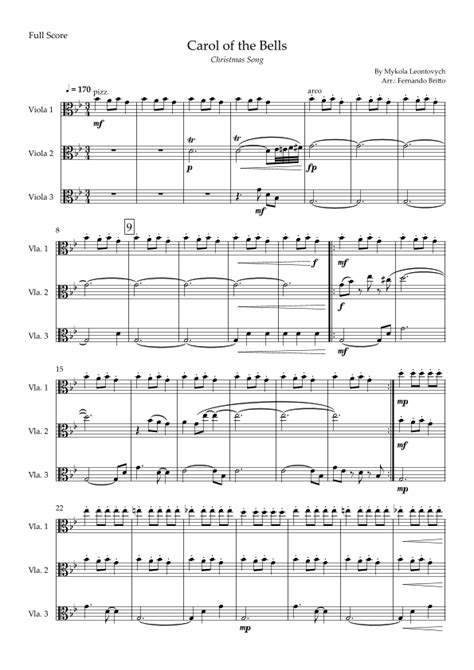 Carol Of The Bells Jazz Version Christmas Song For Viola Trio Arr