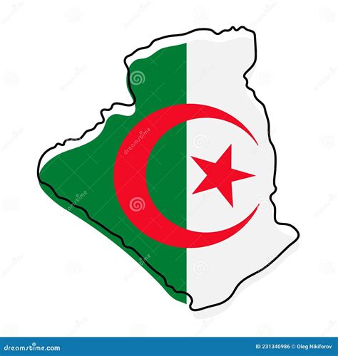 Stylized Outline Map Of Algeria With National Flag Icon Flag Color Map