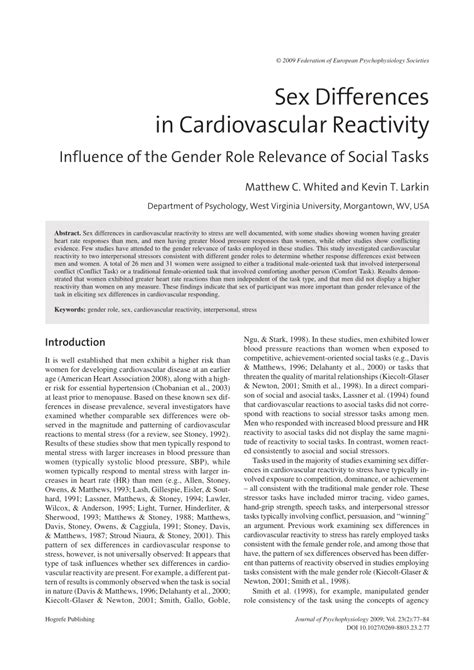 Pdf Sex Differences In Cardiovascular Reactivity Influence Of The Gender Role Relevance Of