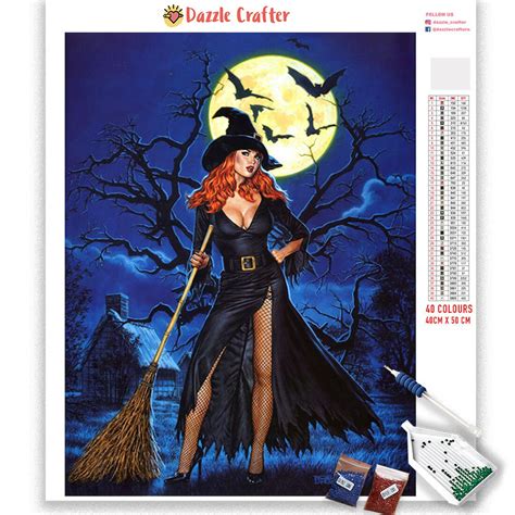 Halloween Witch Diamond Painting Kit Full Drillmoonlit Night Etsy