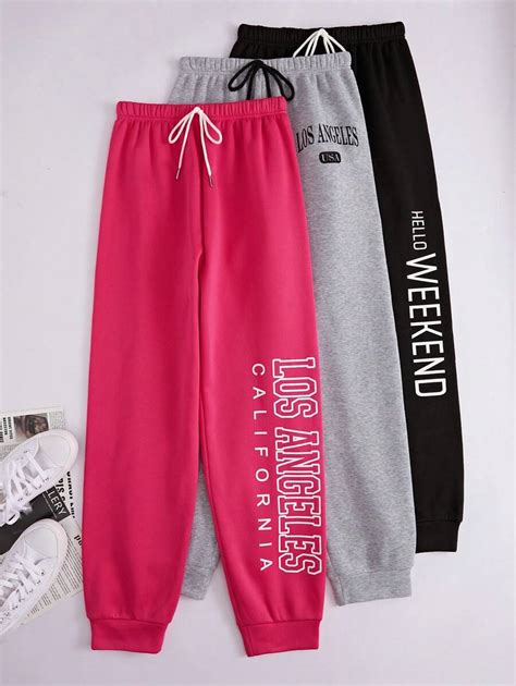 Pcs Letter Graphic Drawstring Waist Lounge Pants Shein Usa