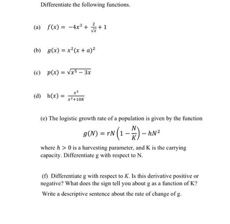 Solved Differentiate The Following Functions A F X