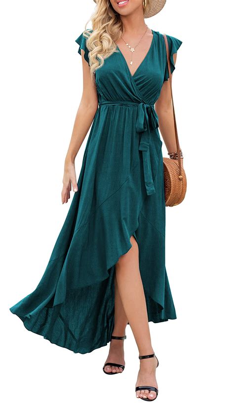 Haomeili Women S Summer Floral Print Cross V Neck Dress Bohemian Flowy Long Maxi Dresses