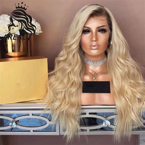 Colored Wig Ombre Dark Roots 613 Blonde Hair Wavy 180 Density Black Women Brazilian Virgin Lace