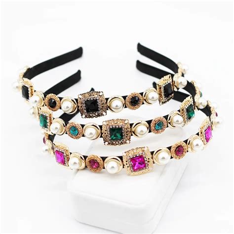 Buy Baroque Headband Fashion Square Rhinestone Pearl