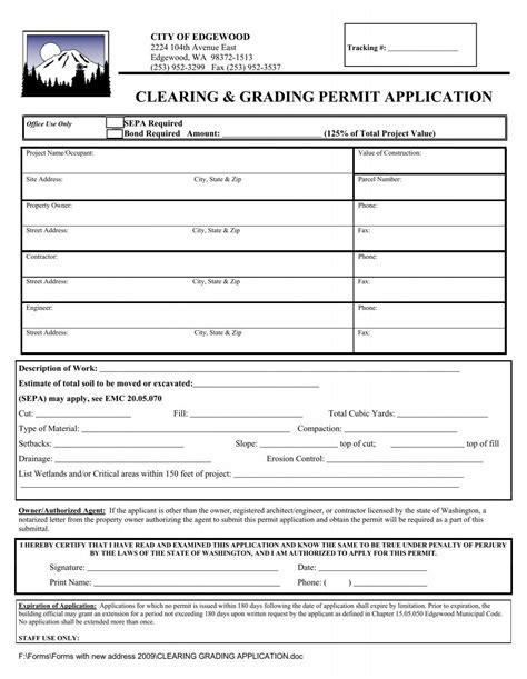 CLEARING GRADING PERMIT APPLICATION City Of Edgewood