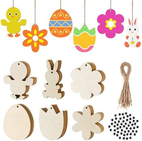 Amazon 60Pcs Unfinished Easter Wooden Ornaments DIY Easter Wood