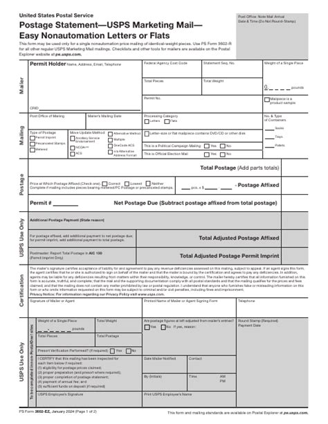 Ps Form 3602 Ez Download Printable Pdf Or Fill Online Postage Statement