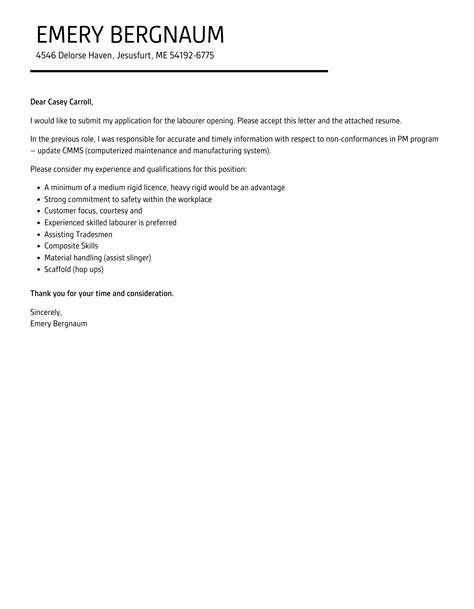 Labourer Cover Letter Velvet Jobs