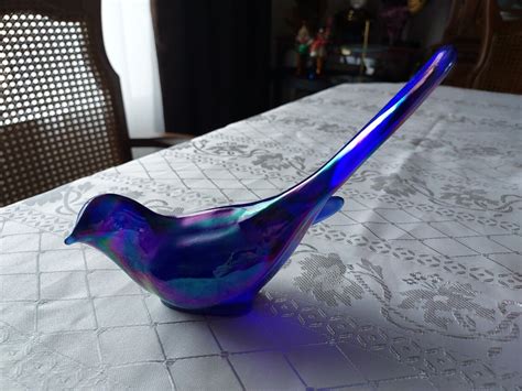 Fenton Iridescent Oil Slick Carnival Glass Blue Bird Of Happiness