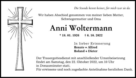 Traueranzeigen von Anni Woltermann Allgäuer Zeitung