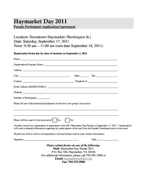 Fillable Online Townofhaymarket 2011 Parade Application Doc Image Fax