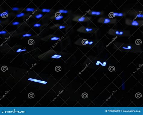 gaming keyboard  blue led stock image image  gaming dark