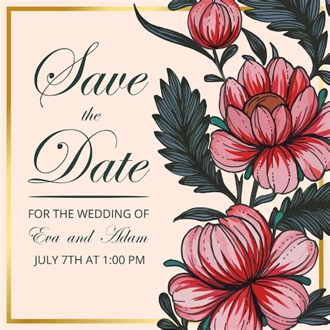 Sch Ne Save The Date Karte Mit Handgezeichneten Blumen Und Goldenem