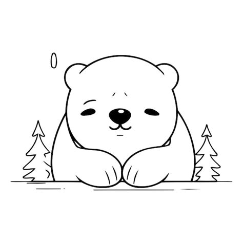 Lindo oso polar de dibujos animados sentado en el bosque Ilustración