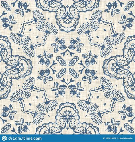 French Blue Floral French Printed Fabric Pattern For Shabby Chic Home