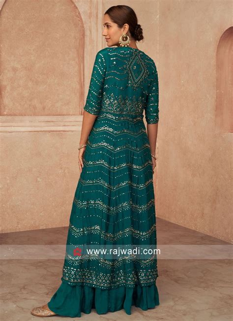 Teal Mirror Embellished Chinon And Georgette Lehenga Choli