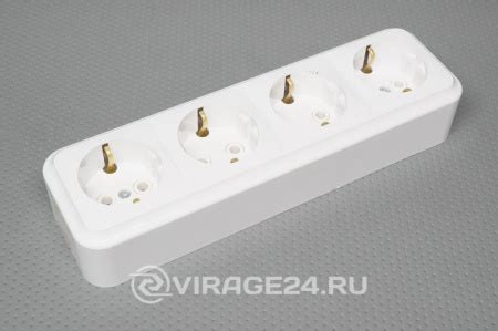 Розетка 4-местная с заземлением накладная 16А Пралеска белый ...