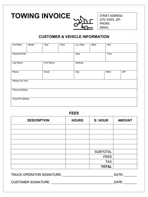 Free Printable Tow Invoice Template