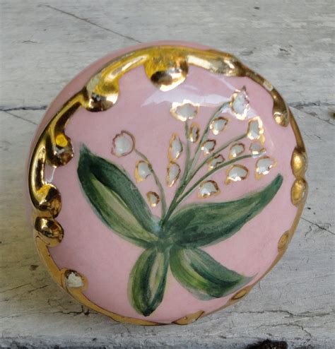 Vintage Pink And Gold Ceramic Door Knob Hand Painted Flowers