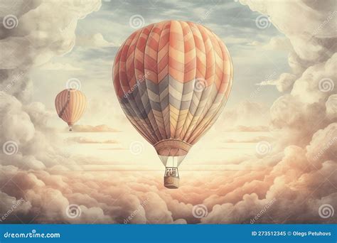 A Painting Of A Hot Air Balloon Flying Through The Clouds Stock Illustration Illustration Of