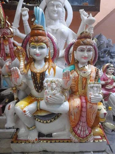 Painted Hindu White Marble Gauri Shankar Statues For Temple At Rs