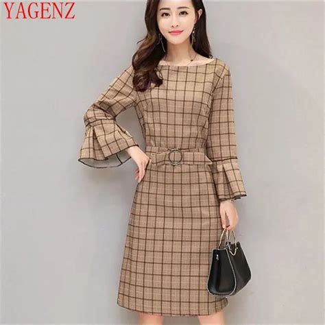 Fashion Ms Autumn Dress New Products Korean Version Lattice Dress