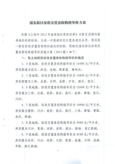 浦东新区人民政府办公室关于转发区建交委制定的浦东新区征收安置房收购指导价方案的通知依申请转主动公开