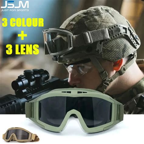 JSJM New Tactical Goggles 3 Lens Windproof Dustproof Safety Protection