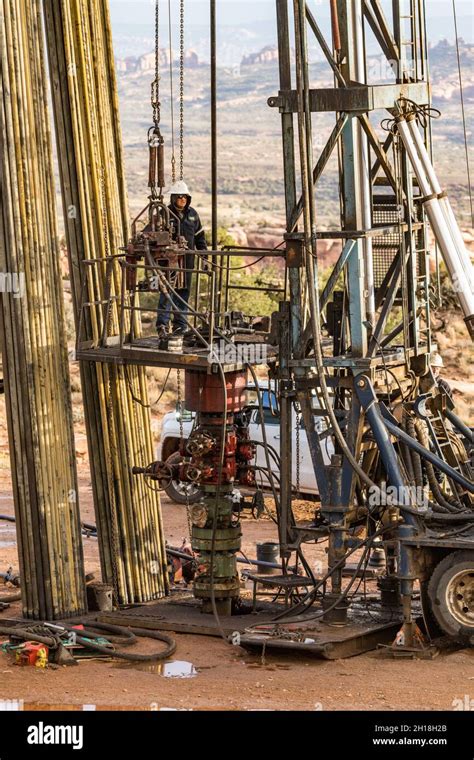 The Well Service Crew On A Workover Rig Works On An Oil Well To Try To